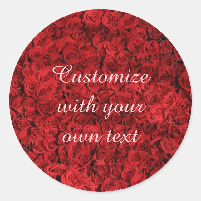Red Roses Custom Text Classic Round Sticker (Front)