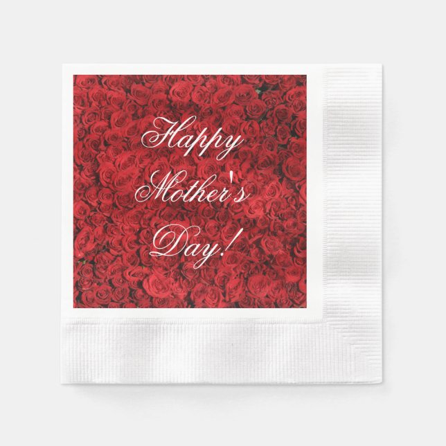 Red Roses Custom Text Happy Mother's Day Napkin (Front)