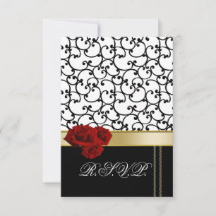 red roses damask rsvp cards standard 3.5 x 5