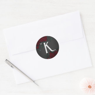 Red Roses Dark Romance Wedding Monogram Classic Round Sticker