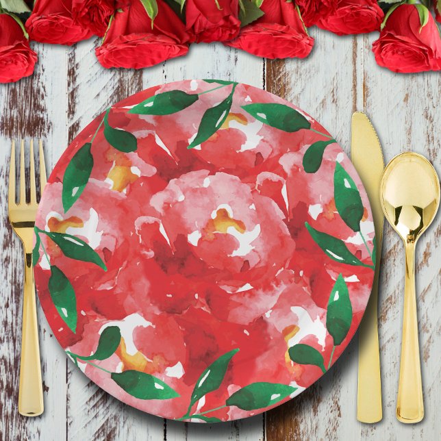 Red Roses Derby Bridal Shower Paper Plate (Creator Uploaded)
