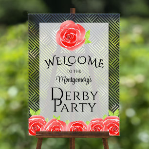 Red Roses Derby Party Welcome Acrylic Sign