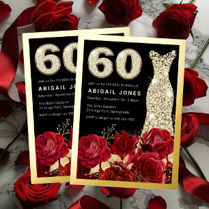 Red Roses Diamond Dress 60th Birthday Golden
