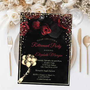Red Roses,Diamonds Balloons Retirement Part Invitation