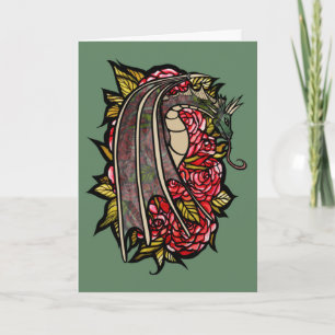Red Roses Dragon Art                               Card