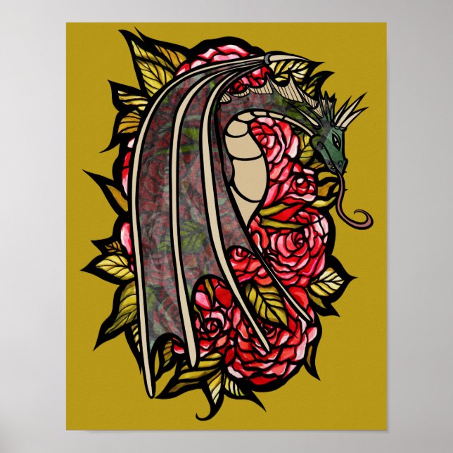 Red Roses Dragon Art                               Poster (Front)