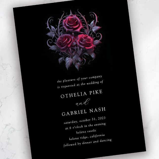 Red Roses Dramatic Moody Gothic Wedding Invitation (Creator Uploaded)