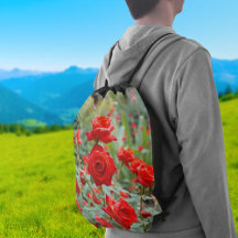 Red Roses Drawstring Bag