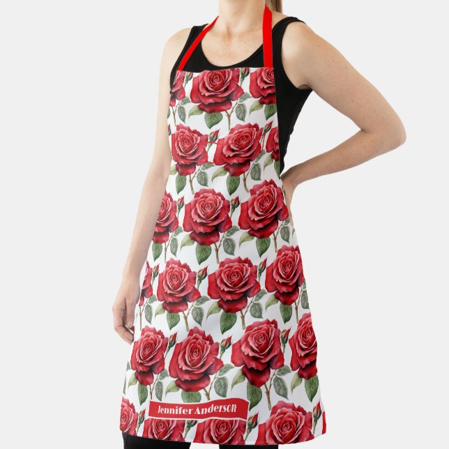 Red Roses Elegant Floral  Apron (Insitu)