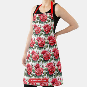 Red Roses Elegant Floral  Apron