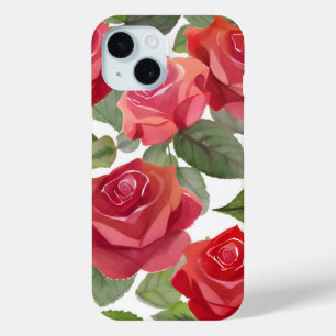 Red Roses Elegant Floral Rose Watercolor iPhone 15 Case