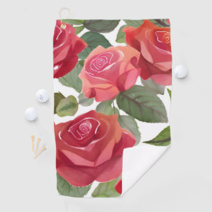 Red Roses Elegant Floral Rose Watercolor Golf Towel