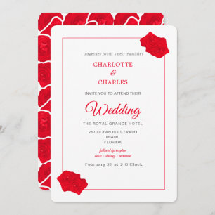 Red Roses Elegant Floral Wedding Invitation
