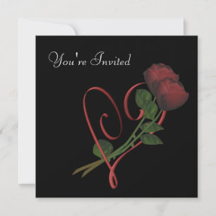Red Roses Elegant Heart On Black Invitation