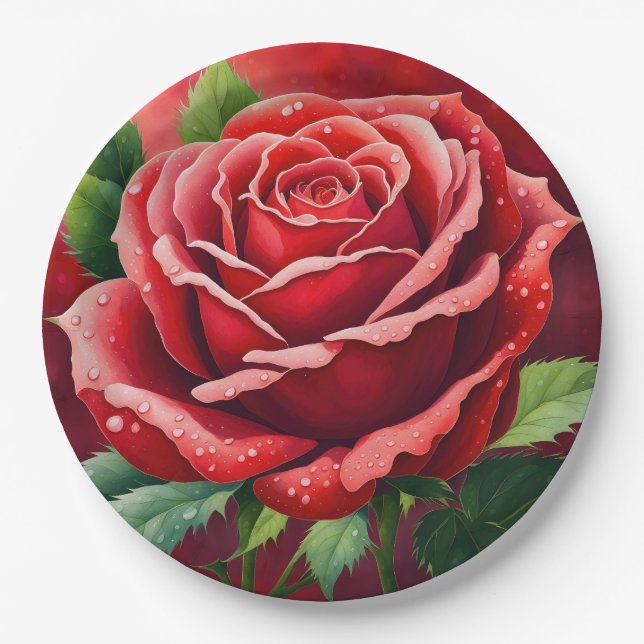 Red Roses Elegant Pretty  Paper Plate (Front)