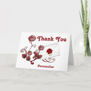 Red Roses & Envelope Thank You  - Personalise Card