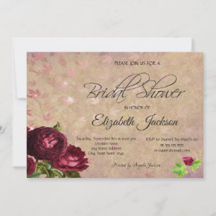 Red Roses Falling Leaves Wine Bridal Shower Invitation