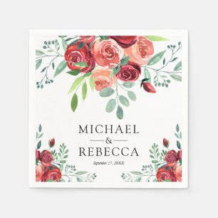 Red Roses Floral Bouquet Wedding Napkin