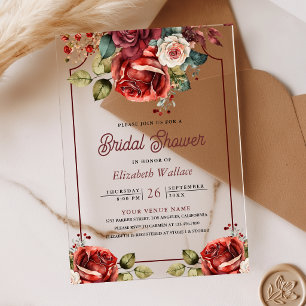 Red Roses Floral Bridal Shower Acrylic Invitations