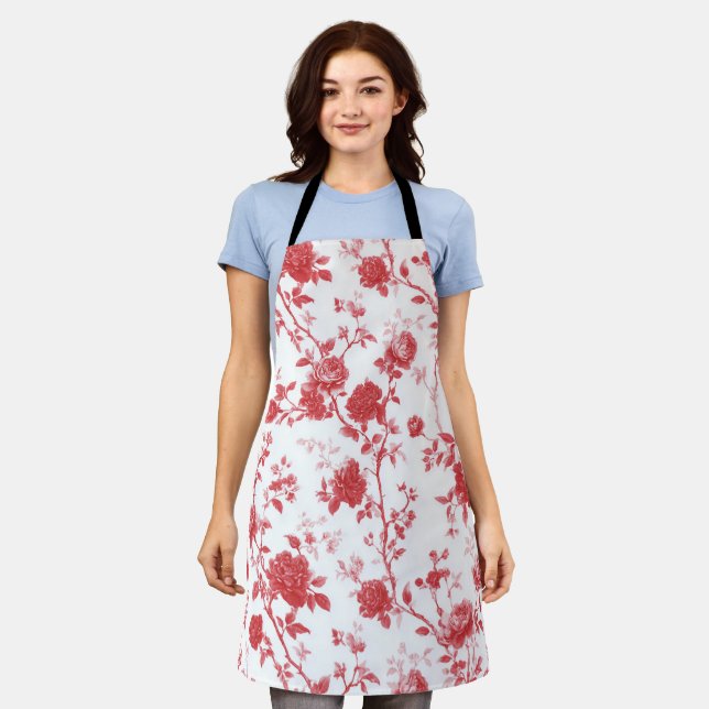 Red Roses Floral Bridal Shower Apron (Worn)