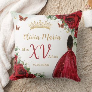 Red Roses Floral Brown Princess Dress Quinceañera Cushion