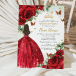 Red Roses Floral Butterflies Quinceañera Sweet 16 Invitation<br><div class="desc">Personalise this boho chic vibrant red floral Quinceañera / Sweet 16 birthday invitation easily and quickly. Simply click the customise it further button to edit the texts, change fonts and fonts colours. Featuring bright red roses, butterflies and a girl dressed in a glittery red ball gown. Matching items available in...</div>