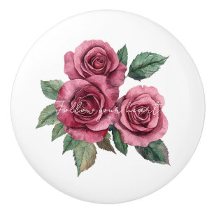 Red Roses Floral Ceramic Knob