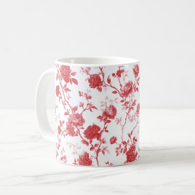 Red Roses Floral Coffee Mug (Front Left)
