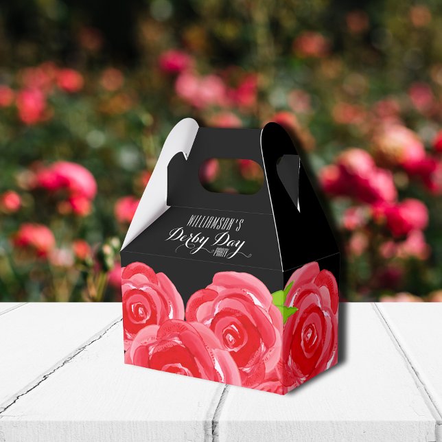 Red Roses Floral Derby Gable Style Favour Box (Gable style party favor boxes 4"w x 2.5"l x 5"h)