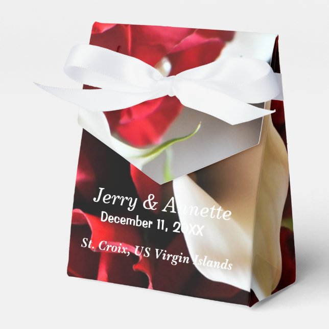 Red Roses Floral Elegant Flower Gold Balls Wedding Favour Box (Front Side)