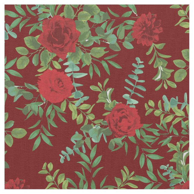 Red Roses Floral Flowers Fabric (Close Up)