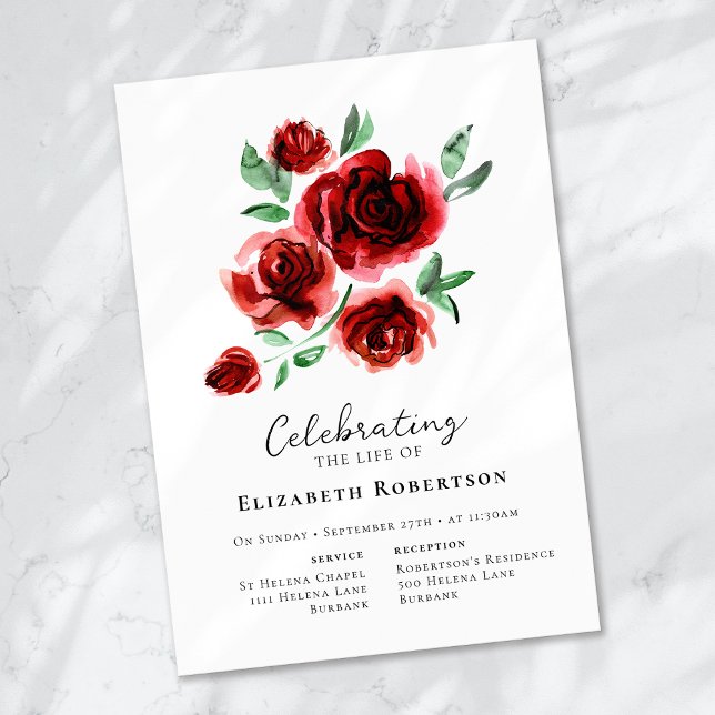 Red Roses Floral Funeral  Invitation (Creator Uploaded)