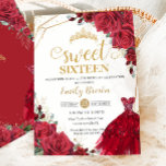 Red Roses Floral Gold Princess Dress Sweet 16 Invitation<br><div class="desc">Personalise this lovely sweet sixteen birthday invitation with own wording easily and quickly,  simply press the customise it button to further re-arrange and format the style and placement of the text.  Matching items available in store!  (c) The Happy Cat Studio</div>