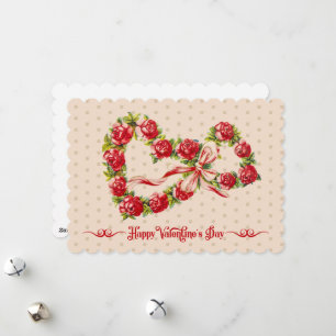 Red Roses Floral Heart Wreath Elegant Cute Vintage Holiday Card