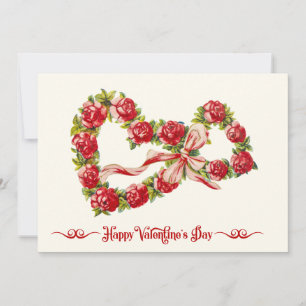 Red Roses Floral Heart Wreath Elegant Cute Vintage Holiday Card