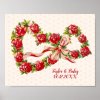 Red Roses Floral Heart Wreath Elegant Cute Vintage