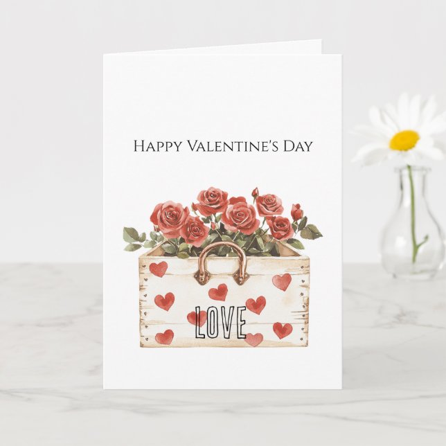 Red Roses Floral Hearts Valentine's Day Card (Small Plant)