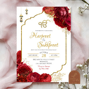 Red Roses Floral Ik Onkar Indian Wedding Invitation