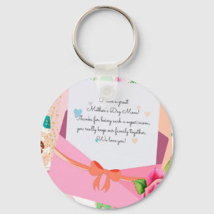 Red Roses Floral Letter Envelope Mother's Day Key Ring