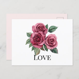 Red Roses Floral Love  Postcard