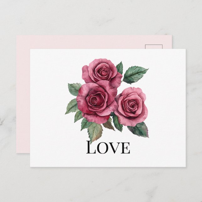 Red Roses Floral Love  Postcard (Front/Back)