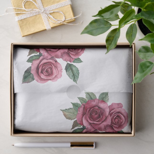 Red Roses Floral Love  Tissue Paper (Gift)