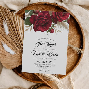 Red Roses Floral Modern Boho Wedding Invitation