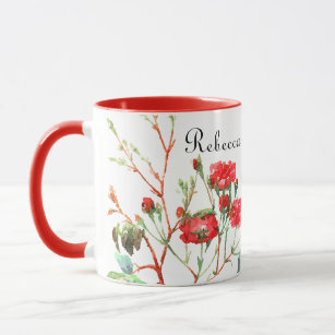 Red Roses Floral Monogrammed Name Mug