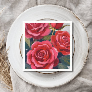 Red Roses Floral Painting Napkin