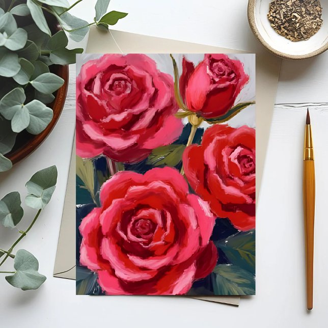 Red Roses Floral Painting Postcard (Creator Uploaded)