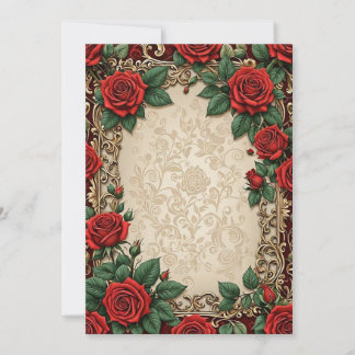 Red Roses Floral Parchment Background Wedding Invitation