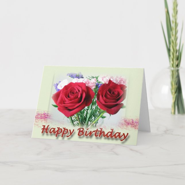 Red Roses Floral Pattern Birthday Card (Front)