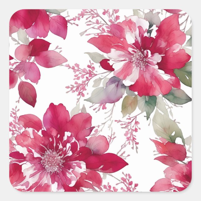 Red Roses Floral Pattern Square Sticker (Front)