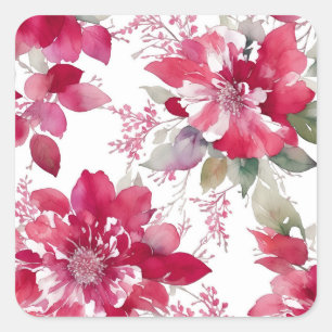 Red Roses Floral Pattern Square Sticker